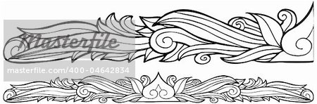 Detailed hand drawn banner with curling wind shapes.
