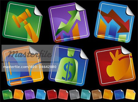 Set of 6 banking stickers with multiple colors