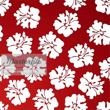 A repeating wallpaper pattern - red hibiscus.