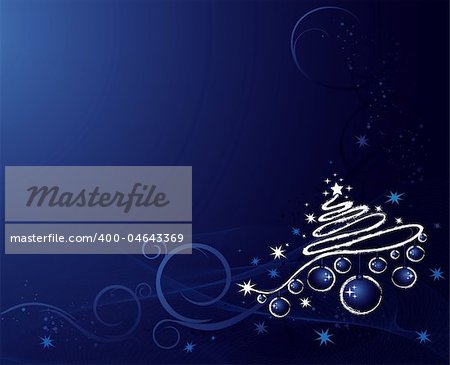 Christmas background with tree, balls, stars and ornament