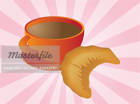 Mug of coffee and croissant pastry illustration