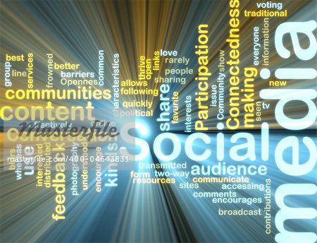 Word cloud tags concept illustration of social media glowing light effect