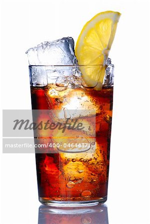 Glass with cola & lemon isolated on white