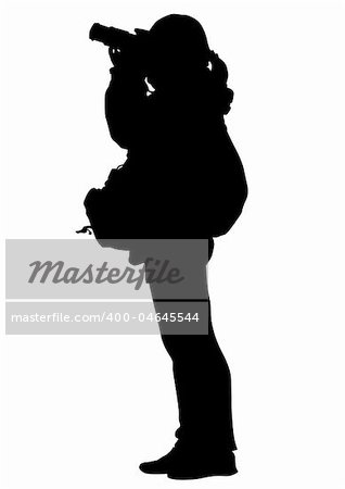 Vector drawing a girl with a camera. Silhouette on white background