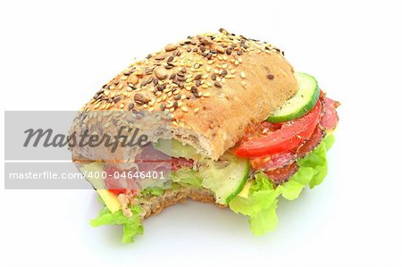 Fresh sandwich with salami cheese and vegetables