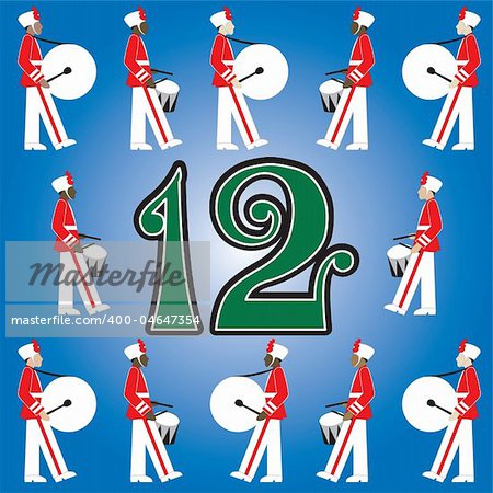 The 12 Days of Christmas, vector Illustration. There is one for each day, can be used as an educational flash card for counting.