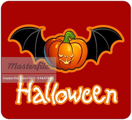 halloween's drawing - a pumpkin head of Jack-O-Lantern with bat's wings