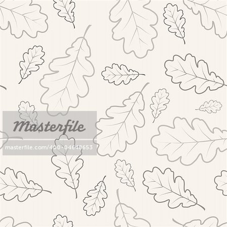 Oak leafs texture outline drawing - seamless pattern