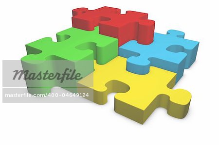 3D render of Puzzle Pieces isolated on white background.