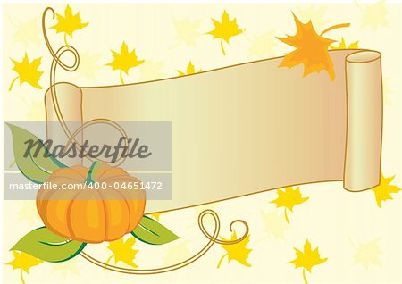 Autumnal banner with pumpkin for Thanksgiving day. Vector Illustration.