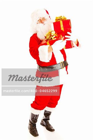 Santa Claus carrying present boxes