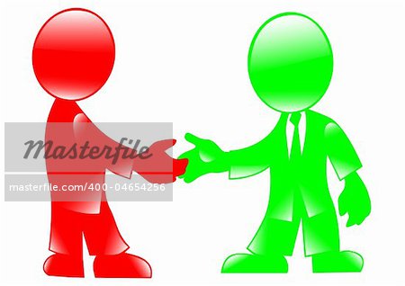 Vector drawing handshake. Colored figures of people on a white background