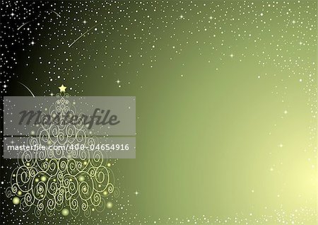 Starry background with ornate Christmas tree