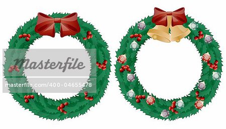 Christmas holly wreath isolated on white background.