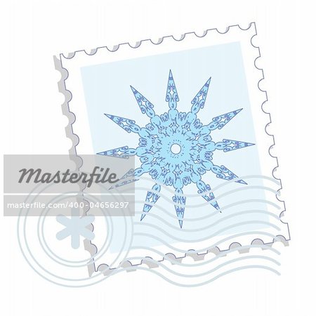 Postage stamp with snowflake. Vector illustration.