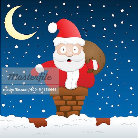 Vector image of a santa stuck on a chimney