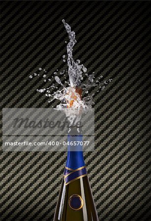 champagne bottle with shooting cork on CARBON  background