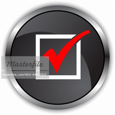 Red check mark in a black chrome button.