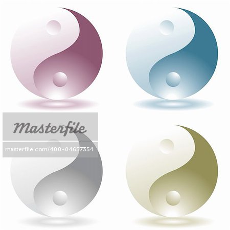four illustrated ying yang icons with drop shadow
