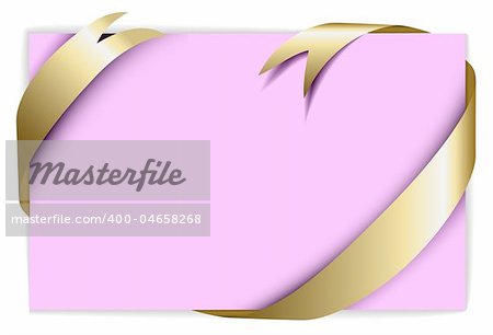 Christmas or wedding card - Golden ribbon around blank rose paper, where you should write your text