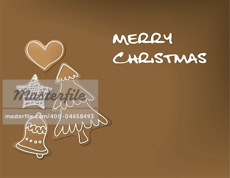 Christmas card - gingerbreads with white icing on brown background