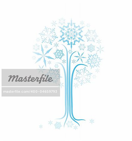 Christmas winter abstract tree vector illustration with snowflakes