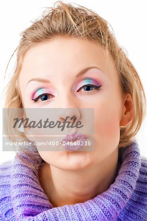 Funny portrait of young woman with vivid makeup