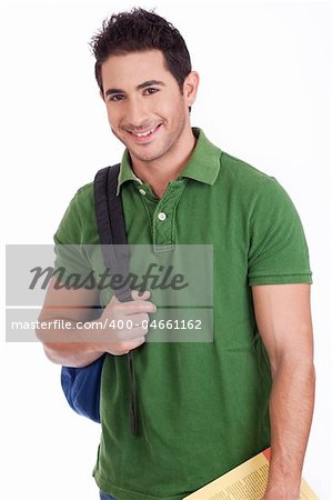 young Student smiling  on a white isolated background