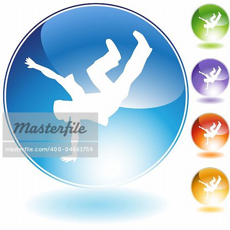 Breakdancer kick crystal icon isolated on a white background.