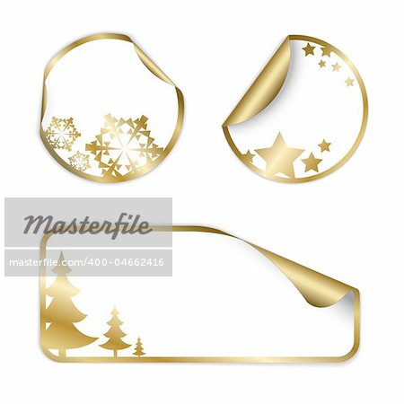 Christmas vector labels and stickers (golden and white)