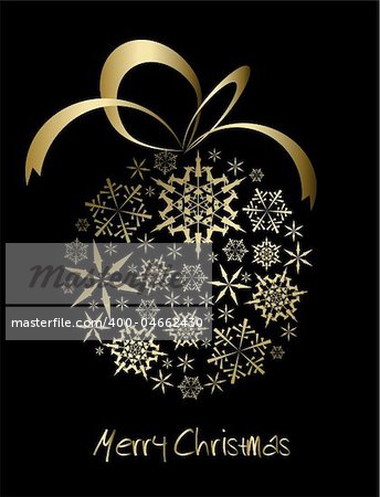 Christmas ball made from golden snowflakes on a black background (vector)
