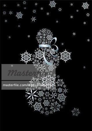 Stylized snowman made from silver snowflakes (vector)