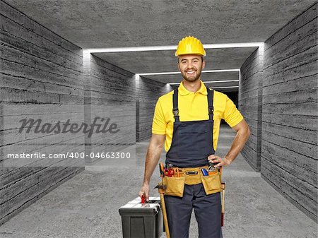 handyman and fine image 3d of concrete tunnel background