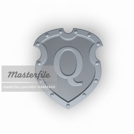 metal shield with letter Q on white background - 3d illustration