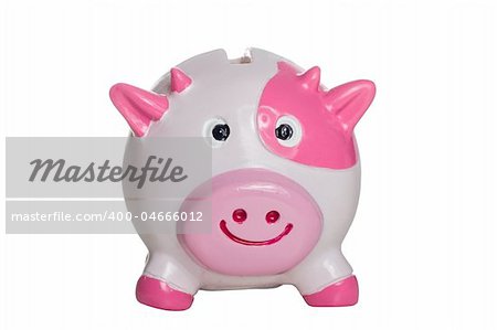 ugly pink and white piggy bank, isolated on white