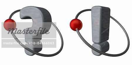 red ball fly around a question mark and a exclamation point - 3d illustration