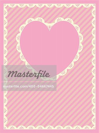 Vector in pink, gold and ecru stripes with Victorian eyelet trim & a heart shaped copy space.