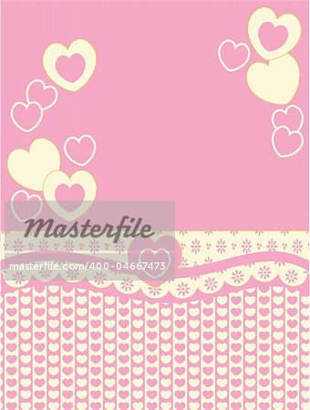 Vector Victorian background copy space with hearts, eyelet and stripes in pink, gold and ecru.
