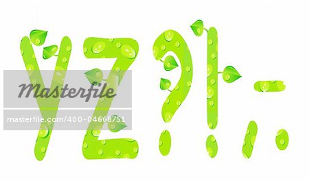 nice green ecology abc with water drops isolated on white background