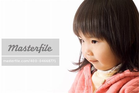 Asian kid portrait with thinking express and cute face.