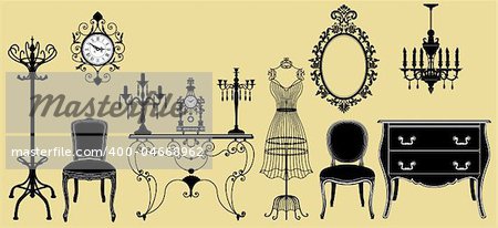 Vector illustration of original antique furniture collection