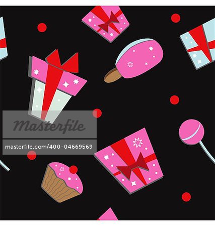 Seamless of colorful vector gift boxes and sweets