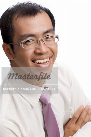 Happy smile success business man of Asian portrait on white background.