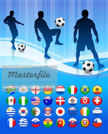 Soccer Team on Abstract Blue Background Original Vector Illustration