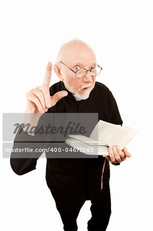 Senior pastor delivering fiery sermon and holding a Bible