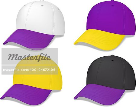 This is a set of purple/yellow sports caps