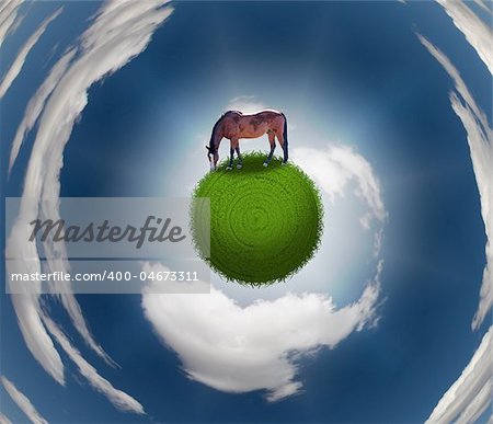 Horse on Grassy Sphere