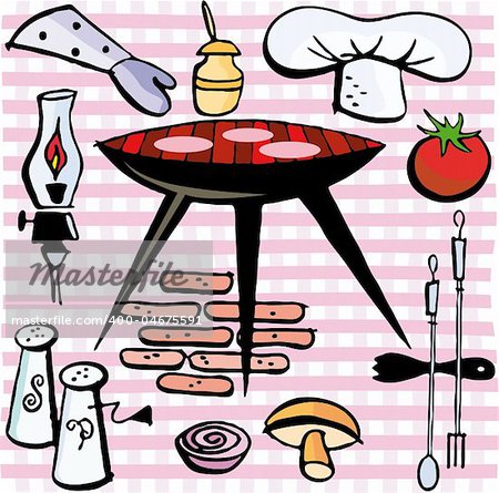 family doing outdoor grilling vector illustration cartoon