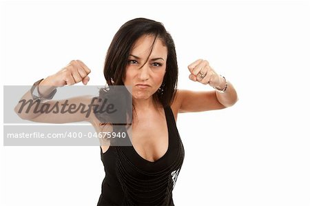 Beautiful Hispanic woman flexing and showing her fists
