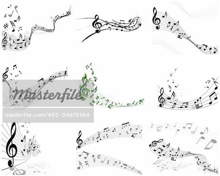 Vector musical notes staff backgrounds set for design use